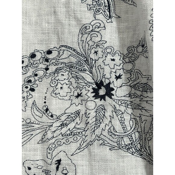 Malvin "I Love Linen" Blouse L White/Black Floral Paisley Embroidered Minimalist - Picture 5 of 10